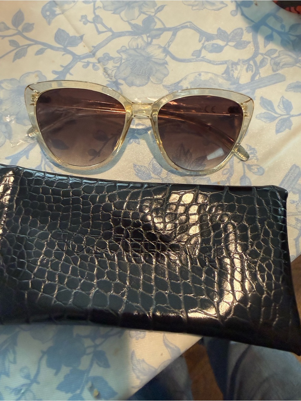 Rachel Zoe Clear Cream Frame Cat Eye Sunglasses with Brown Lenses